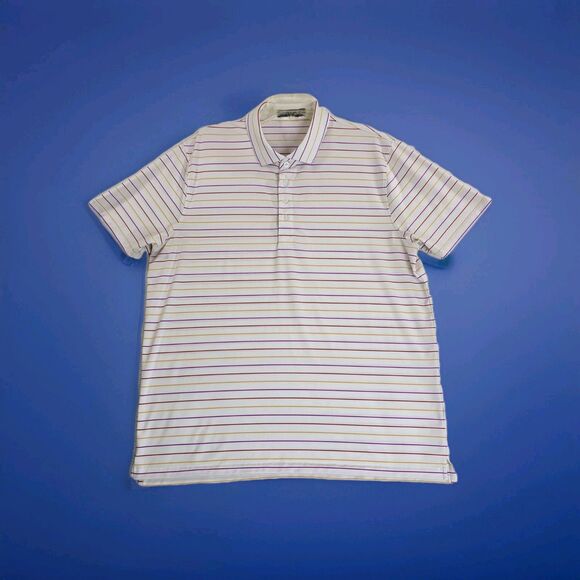 G/FORE Polo Shirt Mens XL White Multicolor Stripe Golf Performance Stretch - Picture 2 of 13